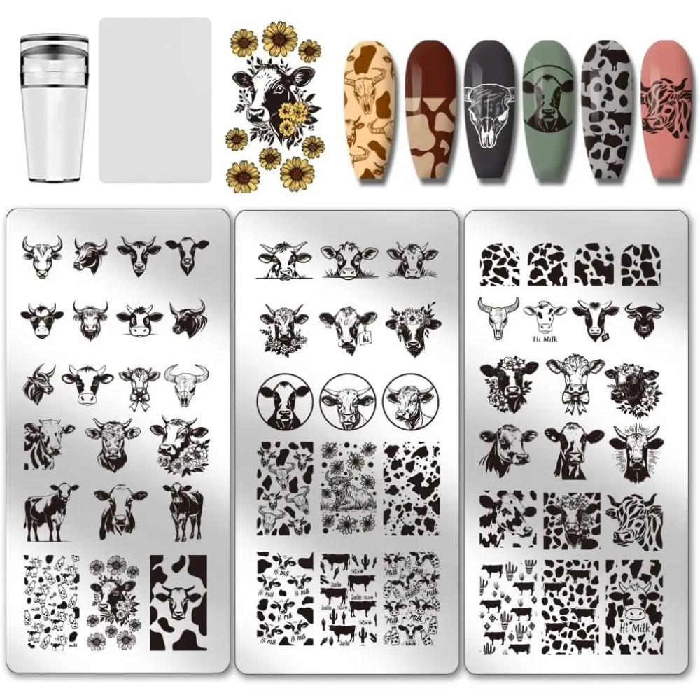 3pcs Cow-Theme Nail Stamping P - đánh giá và giá Nail Art Stamping Kit