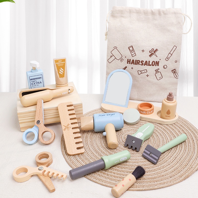 Wooden Pretend Hairdressing Ma - đánh giá và giá Beauty Makeup Kit For Kids